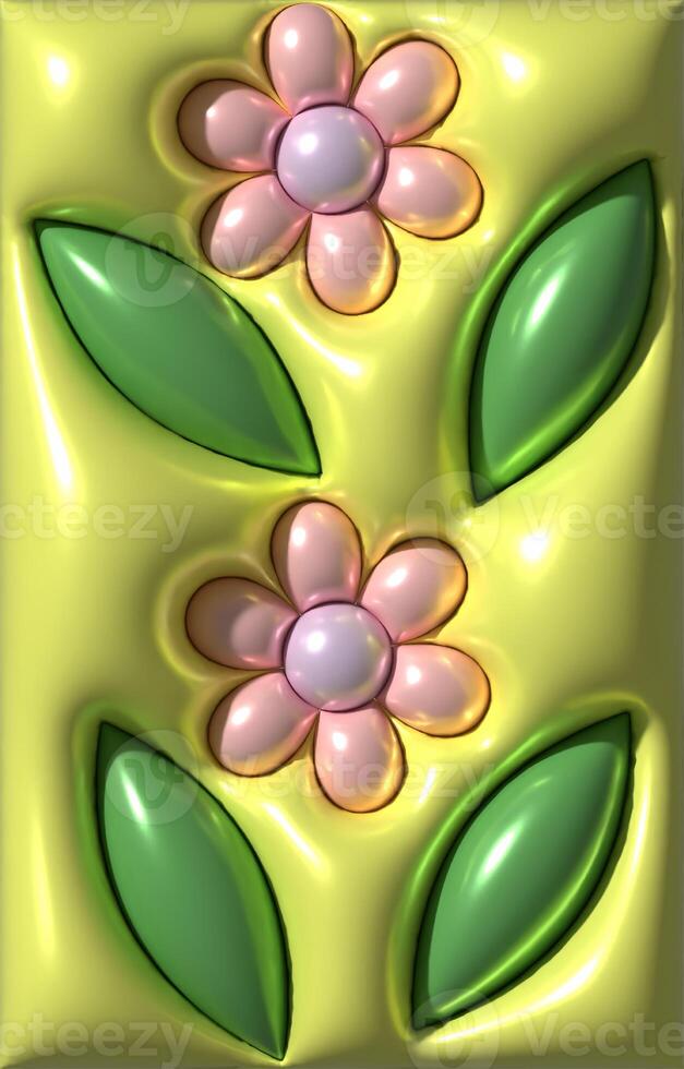 Pink flowers on a yellow background, 3D rendering illustration photo