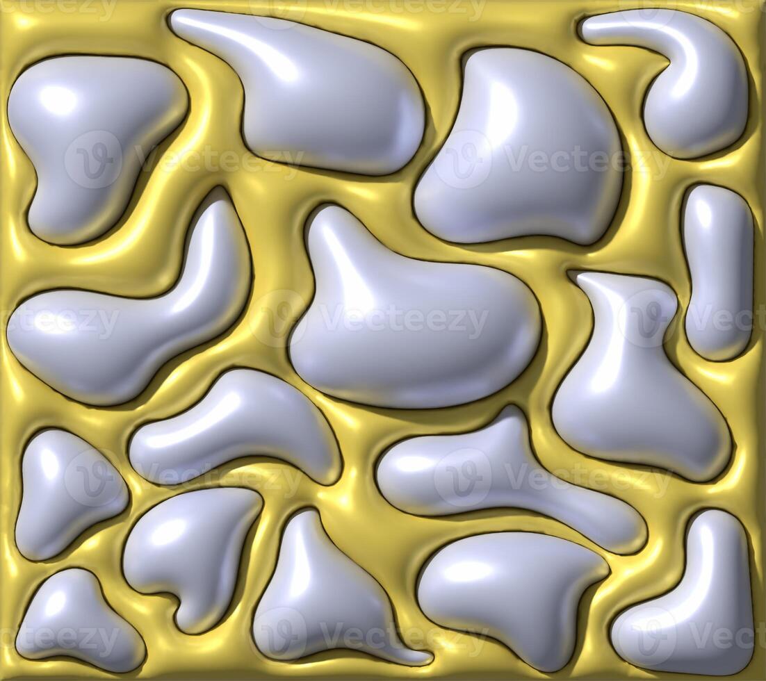 Yellow background with blue shiny shapes, 3D rendering illustration photo