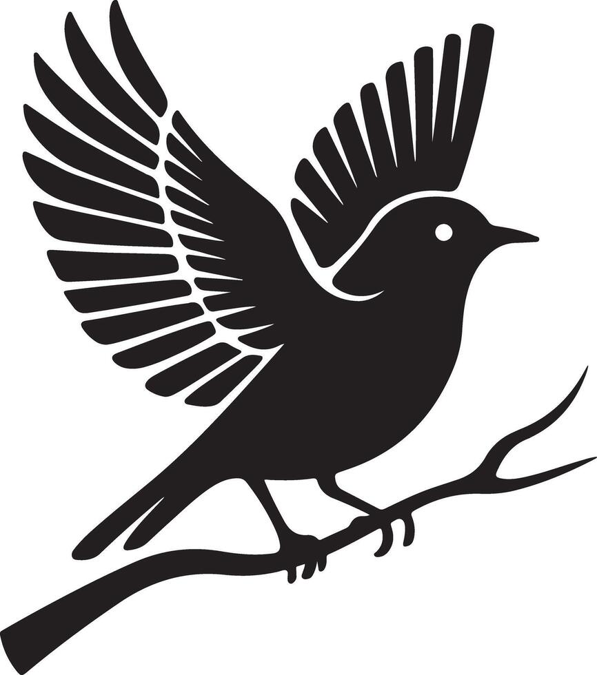 A silhouette illustration of a bird perched on a branch vector