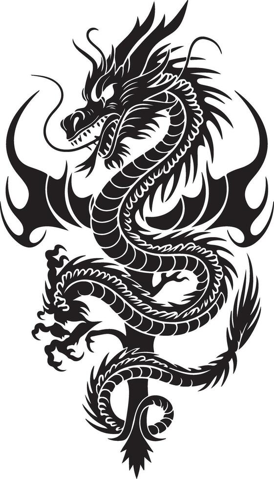 A black dragon Chinese brush art tattoo vector