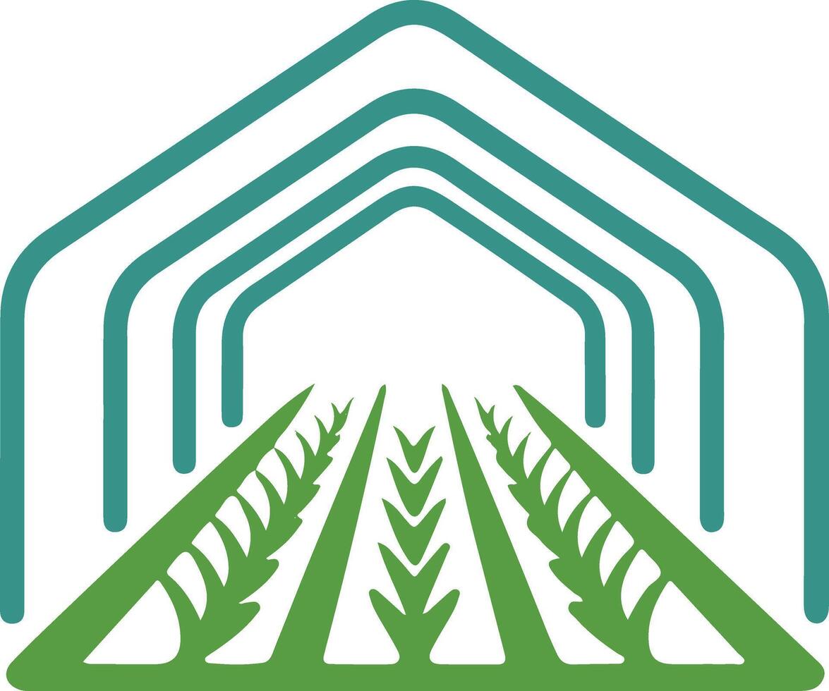 A minimalist logo of a greenhouse with rows of cultivation vector