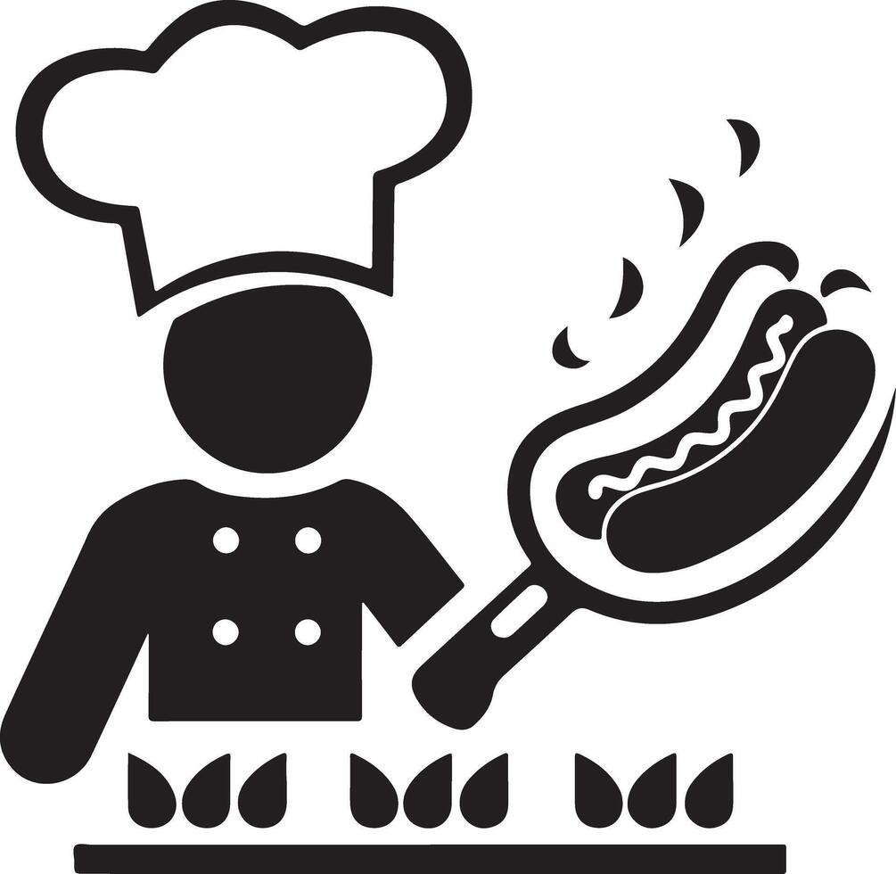 A black and white clip art image of a chef icon vector