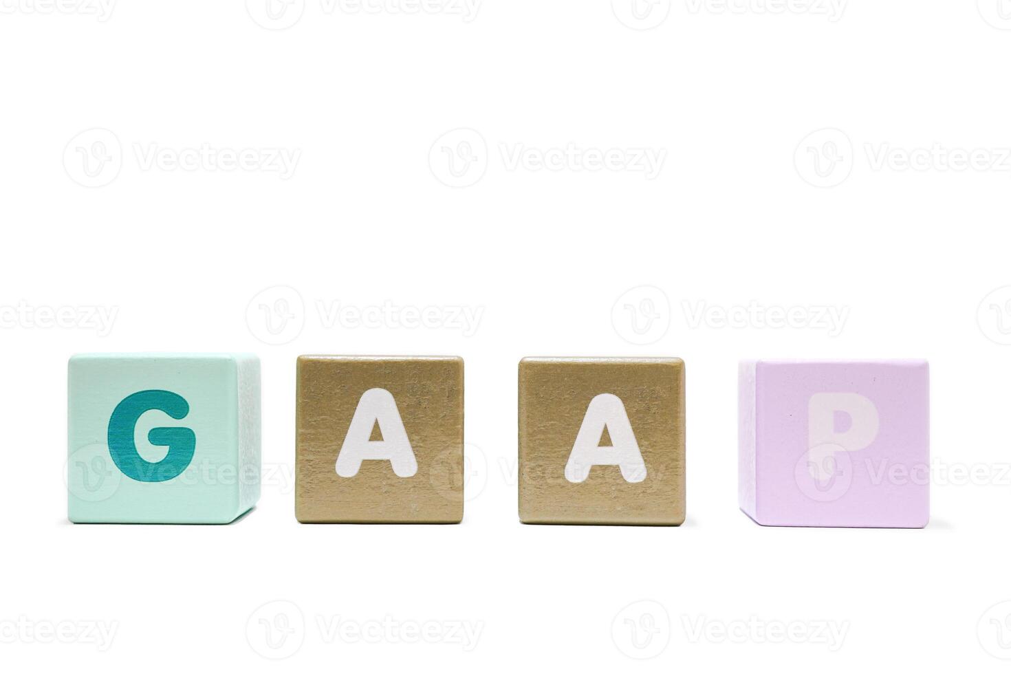 text GAAP Generally Accepted Accounting Principles on colorful wooden isolated on a white background photo