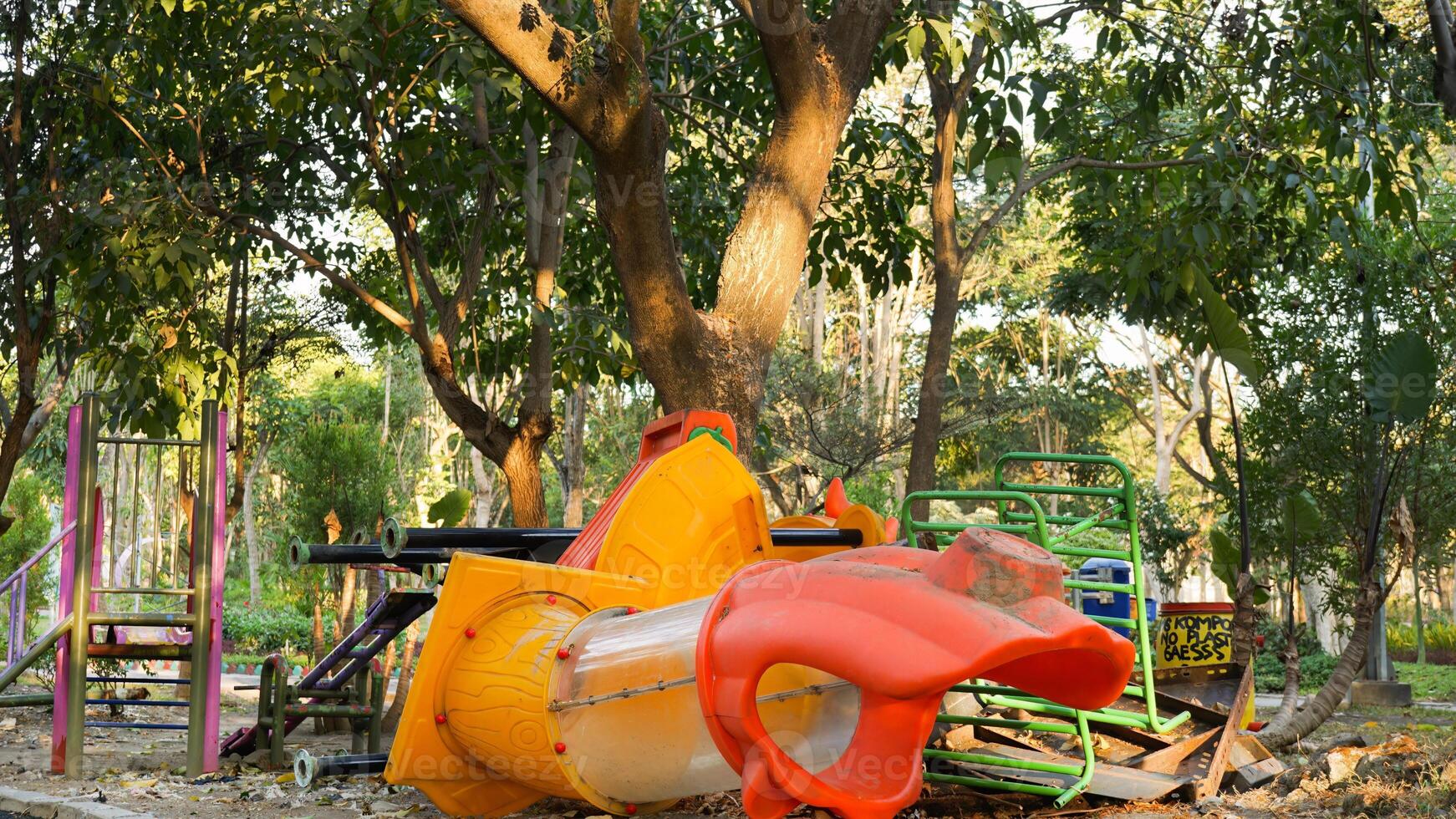 children's play areas that are not maintained and there is no warning tape. photo