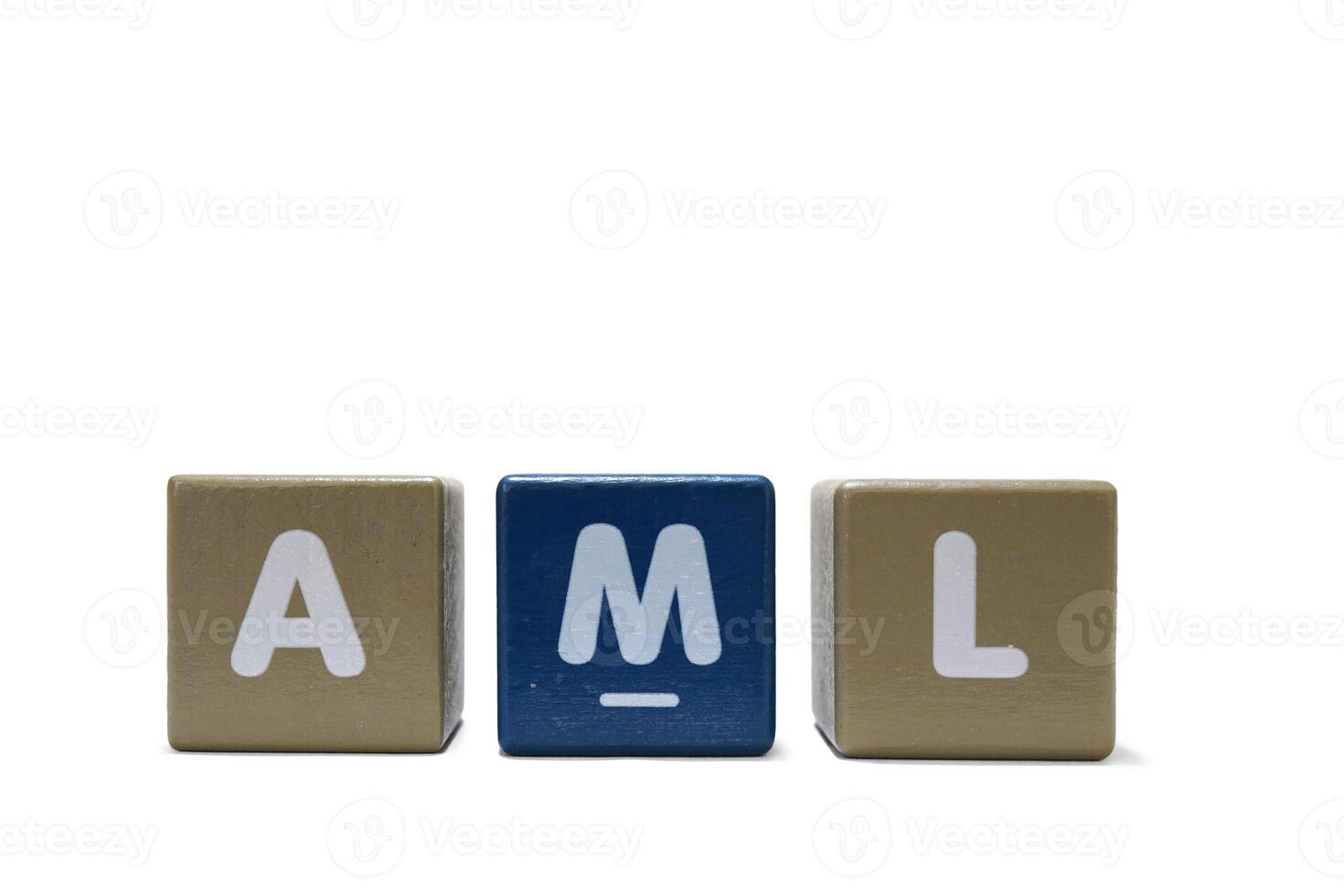 text AML Acute Myeloid Leukemia on colorful wooden isolated on a white photo
