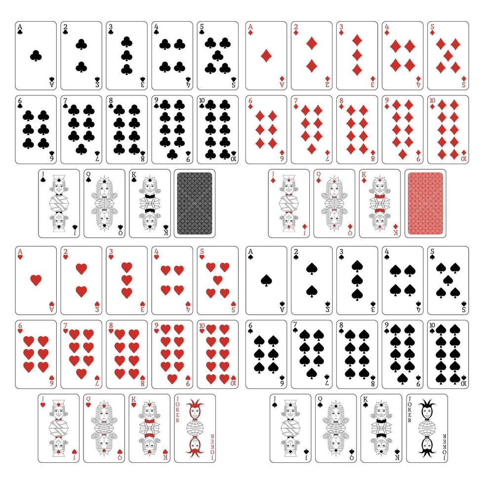 A deck of playing cards. A poker set with individual cards. Playing cards for poker, a full deck. vector