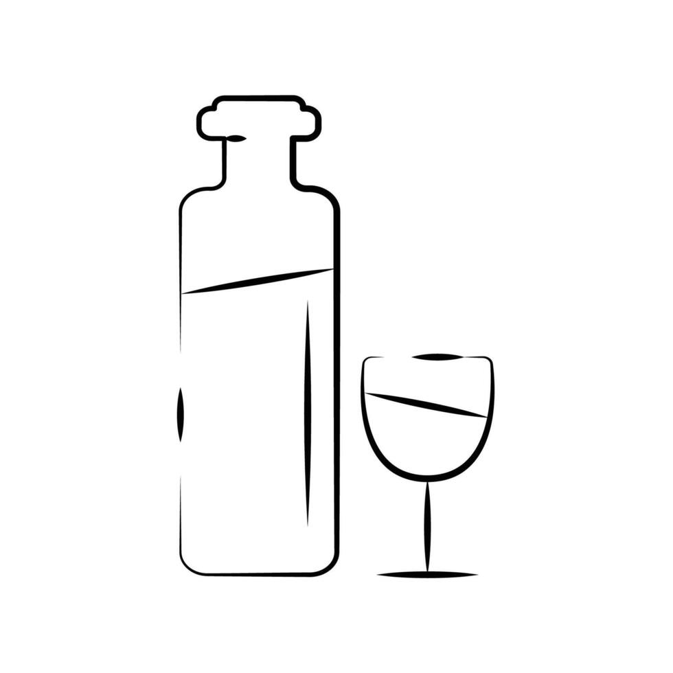 icon of a bottle of wine and a glass editable on a white background. vector