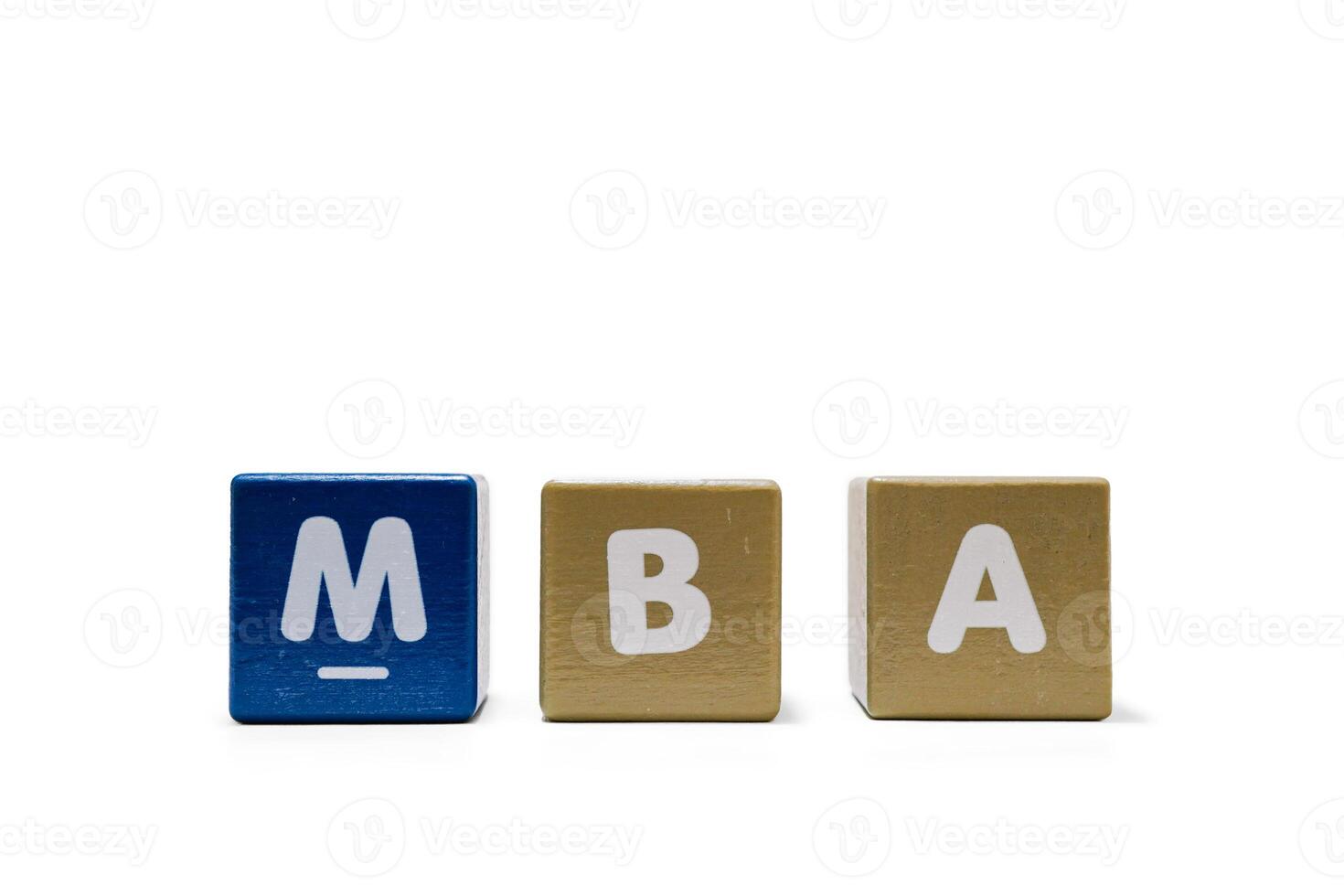 text MBA Master of Business Administration on colorful wooden isolated on a white photo