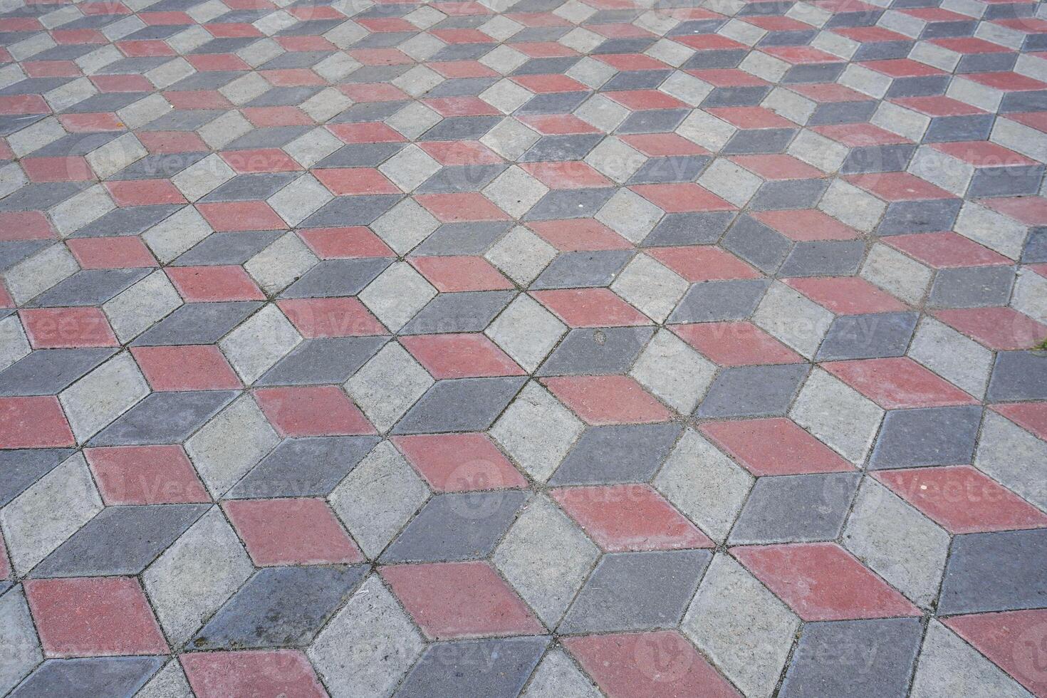 cube shape hexagon background in city park paving photo