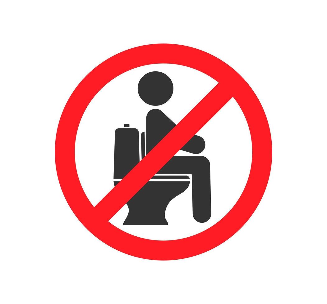 No, Prohibited. Do not sitting on toilet icon symbol. Not allowed Man and WC closet logo sign. Forbidden sitting on toilet. illustration image. Isolated on white background. vector