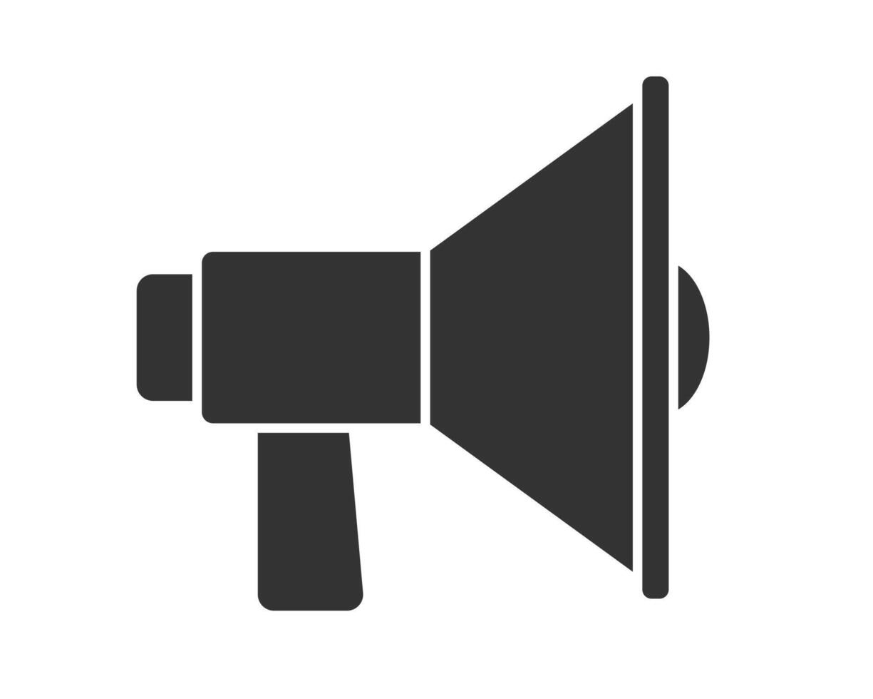 Megaphone music flat style icon shape symbol. Voice sound speech logo silhouette sign. Grunge stamp. info loudspeaker illustration image. Isolated on white background. vector