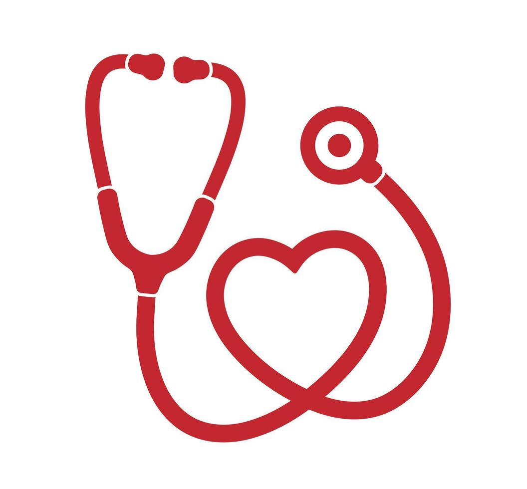 Heart Stethoscope simple flat style graphic icon symbol. Hospital doctor clinic logo. Healthcare sign. Red doctor tool illustration image. Isolated on white background. vector