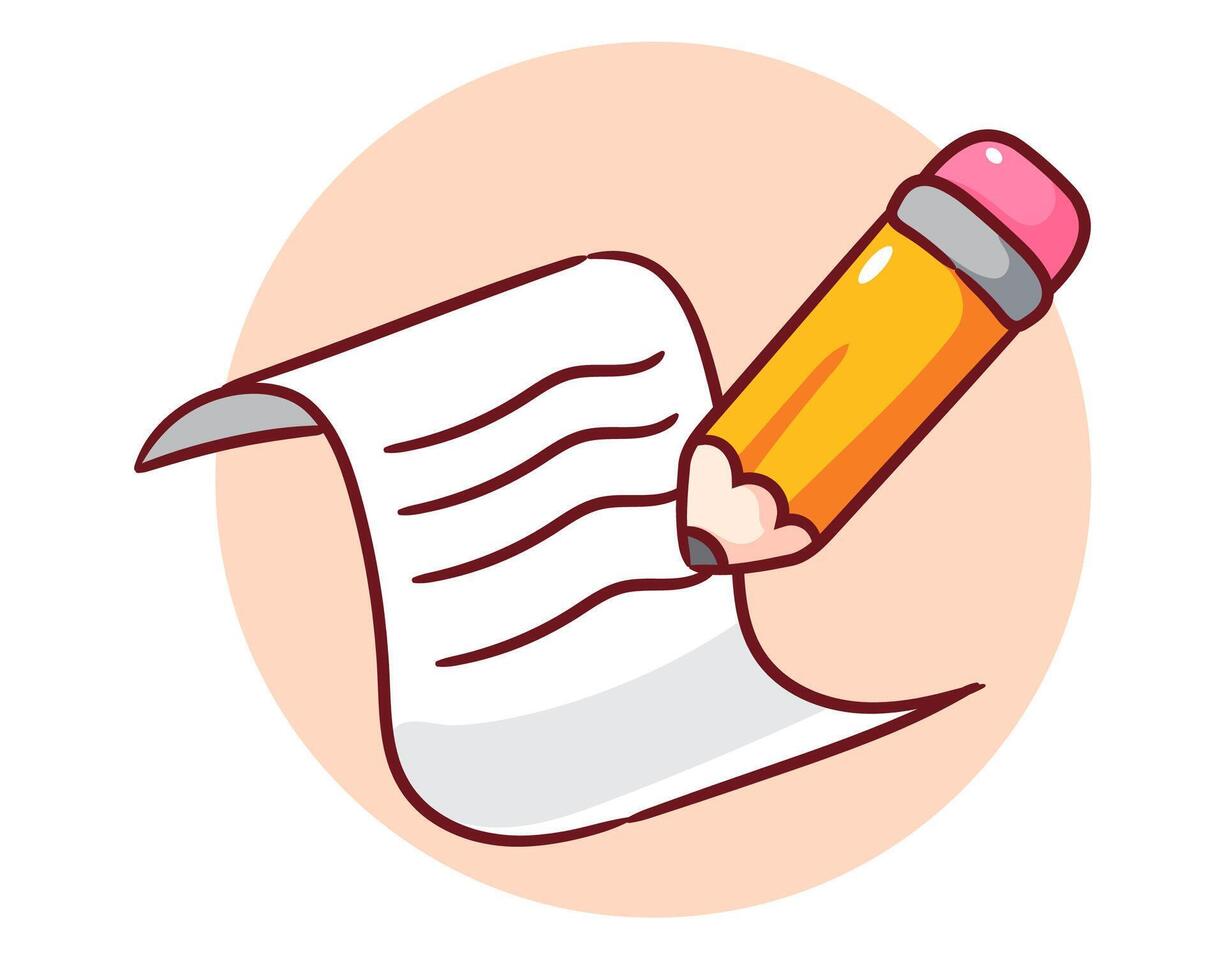 Cute Pencil Writing on Paper Cartoon . Object and Education Concept Design vector