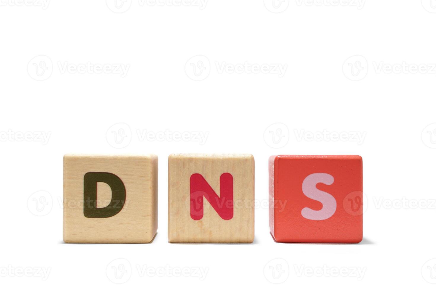 text DNS Domain Name System on colorful wooden isolated on a white background photo