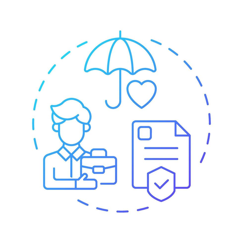 Workers compensation insurance blue gradient concept icon. Law compliance, corporate regulation. Round shape line illustration. Abstract idea. Graphic design. Easy to use in infographic, presentation vector