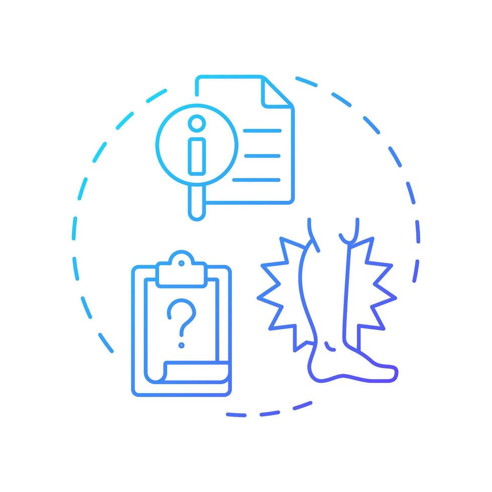 Workplace injuries investigation blue gradient concept icon. Medical report, worker illness. Round shape line illustration. Abstract idea. Graphic design. Easy to use in infographic, presentation vector