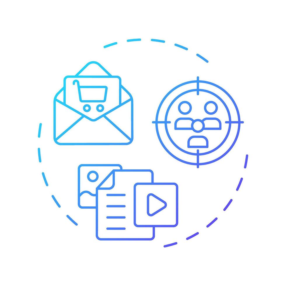 Execute abm campaigns blue gradient concept icon. Email marketing, ppc. Targeted audience. Round shape line illustration. Abstract idea. Graphic design. Easy to use in infographic, presentation vector