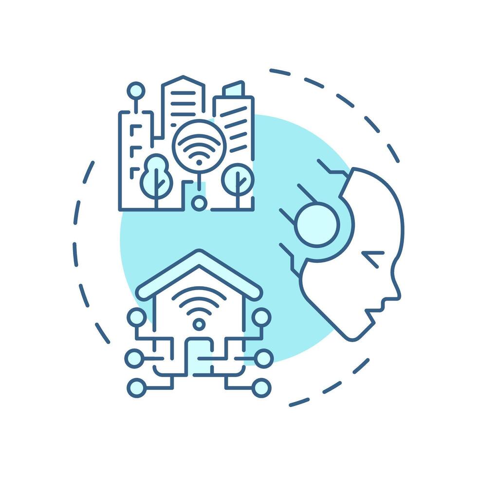 Industry 5.0 soft blue concept icon. Smart city. Human-machine interaction. Connected homes. Advanced AI. Round shape line illustration. Abstract idea. Graphic design. Easy to use in article vector