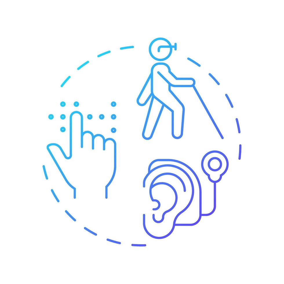 Sensory disabilities blue gradient concept icon. Perception impairment, medical care. Round shape line illustration. Abstract idea. Graphic design. Easy to use in infographic, presentation vector
