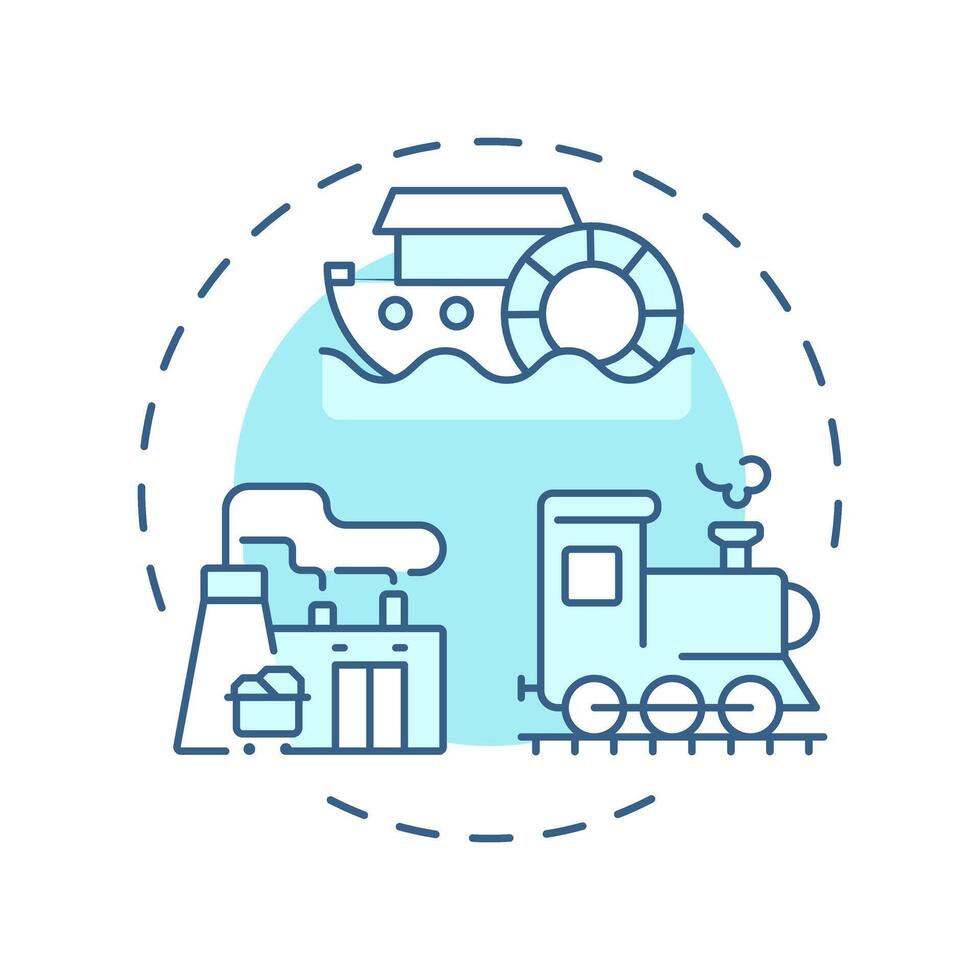 Industry 1.0 soft blue concept icon. Industrial revolution. Steam engine, mechanization. Technological progress. Round shape line illustration. Abstract idea. Graphic design. Easy to use in article vector