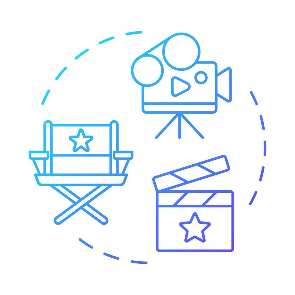 Film production multi color concept icon. Movie producing. Filmmaking equipment, technology. Round shape line illustration. Abstract idea. Graphic design. Easy to use in infographic, presentation vector