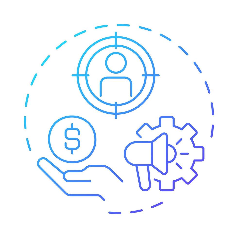 Paid media blue gradient concept icon. Advertising personalization, sponsorship. Round shape line illustration. Abstract idea. Graphic design. Easy to use in infographic, presentation vector