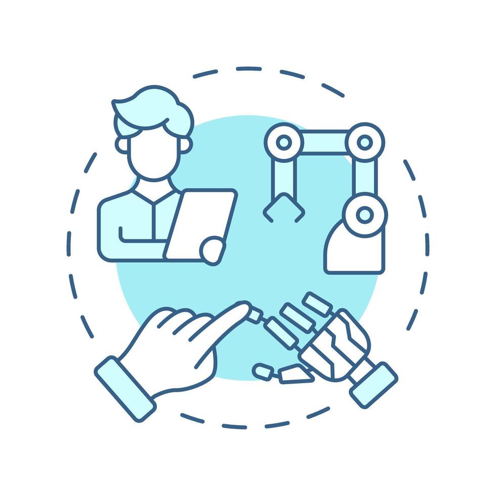 Cobots soft blue concept icon. Collaborative robots. Industry 5.0 technology. Human-robot interaction. Round shape line illustration. Abstract idea. Graphic design. Easy to use in article vector