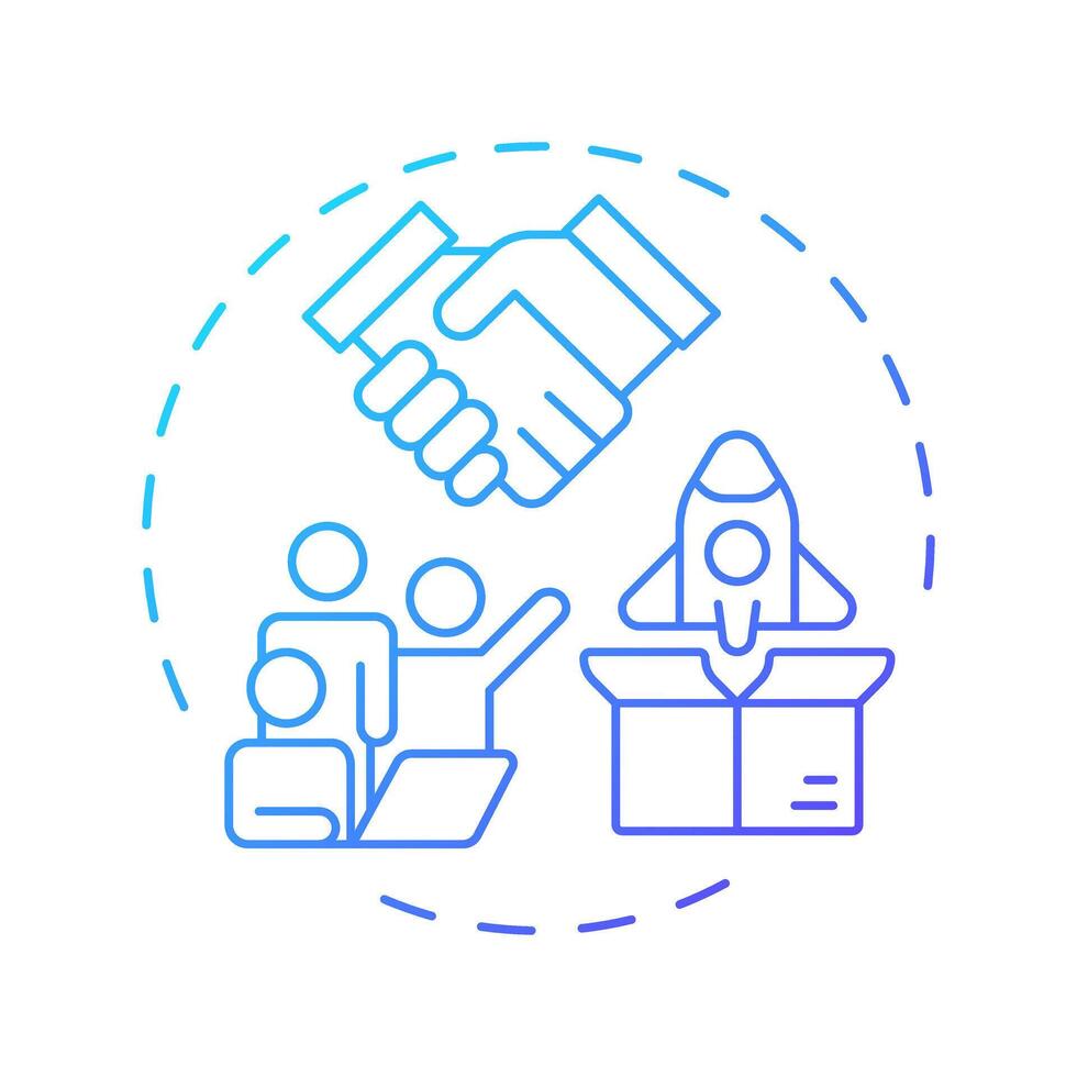 Aligns sales and marketing blue gradient concept icon. Business workflow, coordination management. Round shape line illustration. Abstract idea. Graphic design. Easy to use in infographic vector