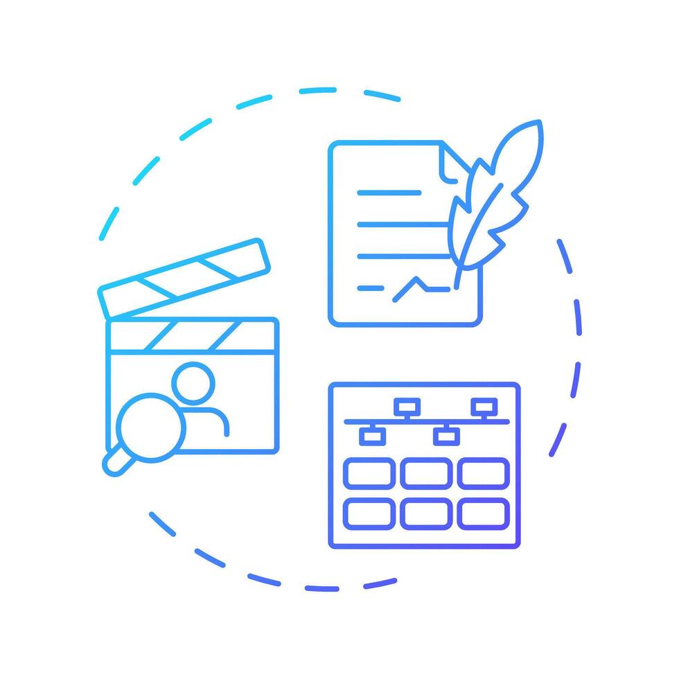 Film pre-production multi color concept icon. Cinematography, entertainment. Filmmaking, planning. Round shape line illustration. Abstract idea. Graphic design. Easy to use in infographic vector
