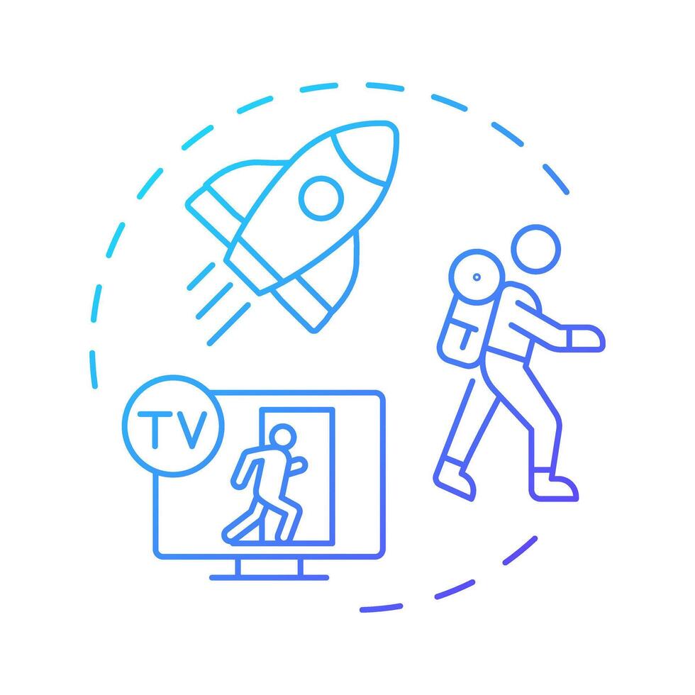 Character departure multi color concept icon. Hero journey, storytelling. Narrative structure. Round shape line illustration. Abstract idea. Graphic design. Easy to use in infographic, presentation vector