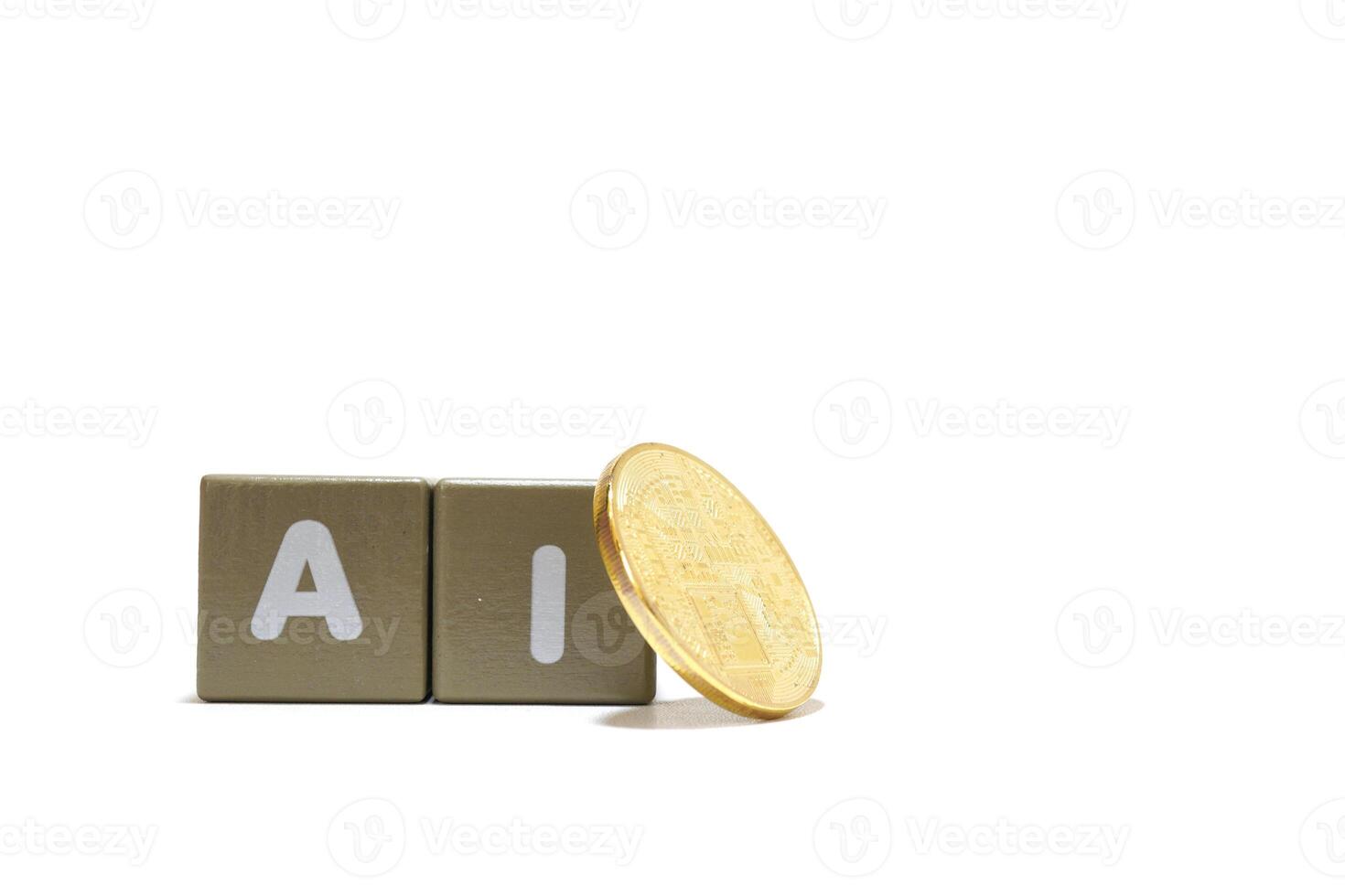 text AI Artificial Intelligence on colorful wooden and coin isolated on a white photo
