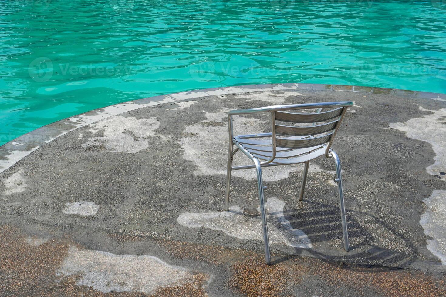the swimming pool is clean and the rest chairs are empty photo