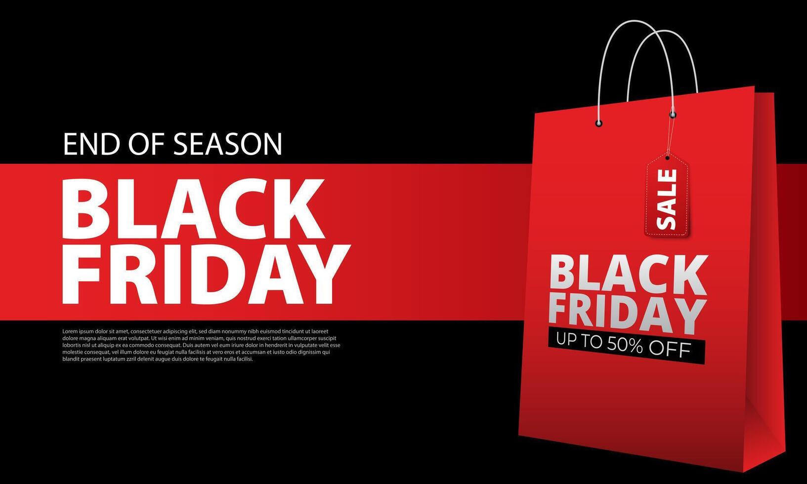 Red Shopping Bag With Black Friday Up To 50 Percent Off Text Banner For Black Friday Holiday vector