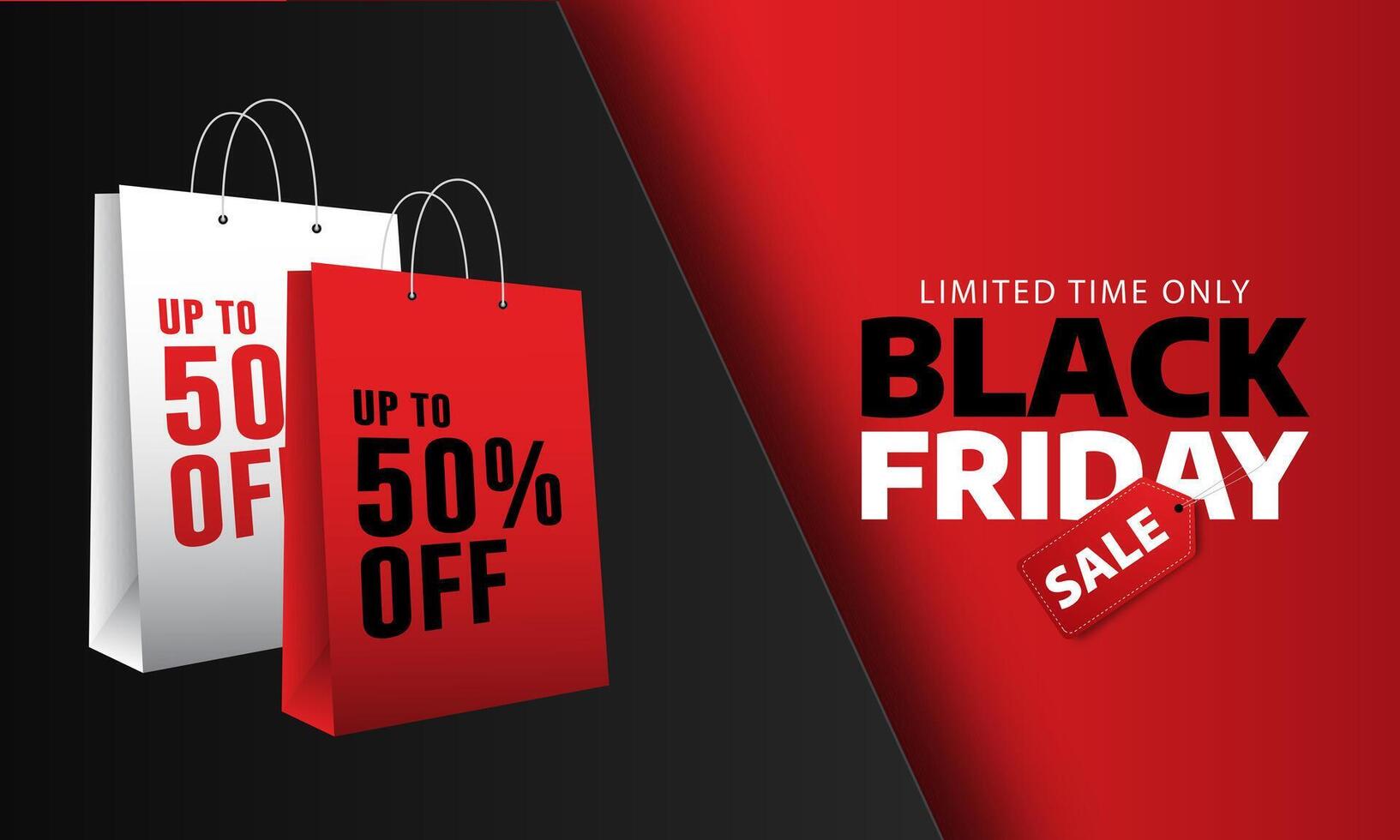Black Friday Banner Up To 50 Percent Off Text Banner On Shopping Bags For Black Friday Holiday vector