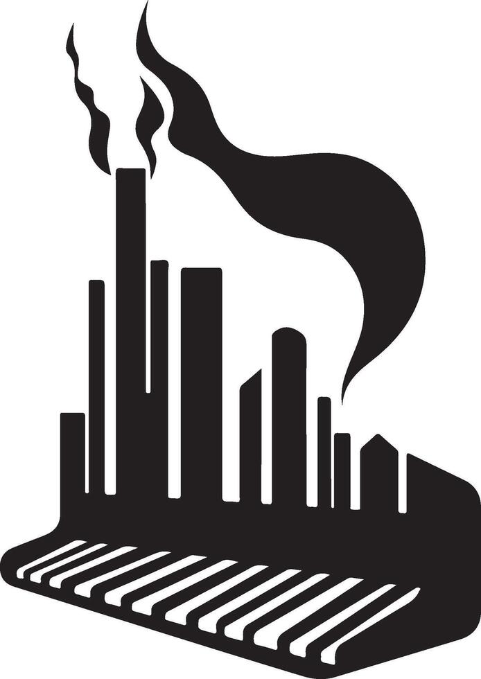 a black and white image of a city with smoke coming out of the piano vector