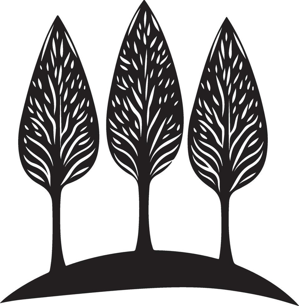 three trees on a hill with a white background vector