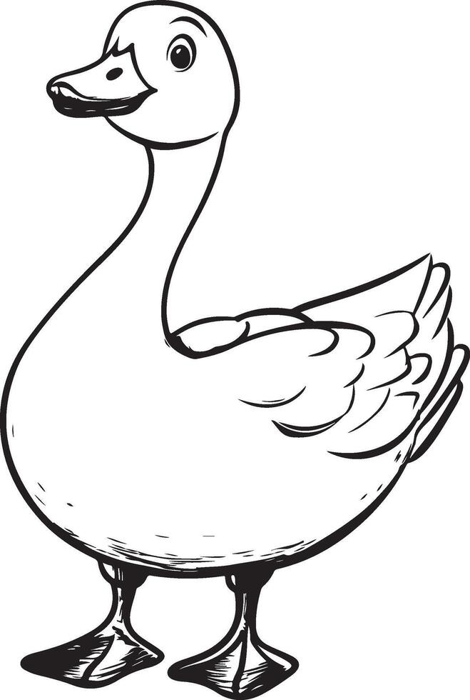 a black and white drawing of a duck vector