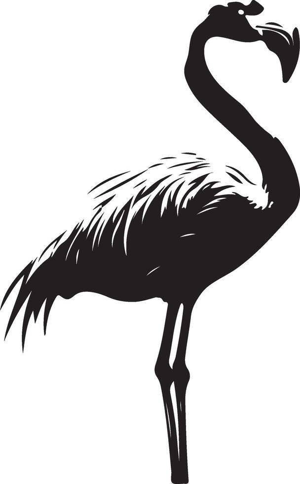 a black and white silhouette of a flamingo vector