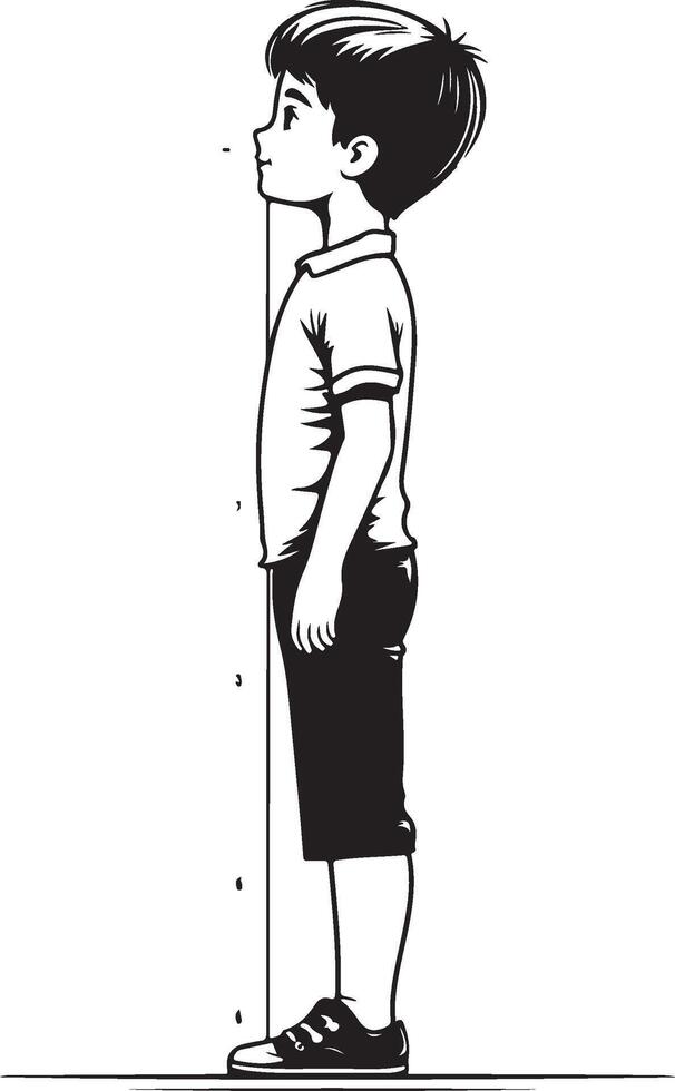 a boy standing in front of a ruler vector