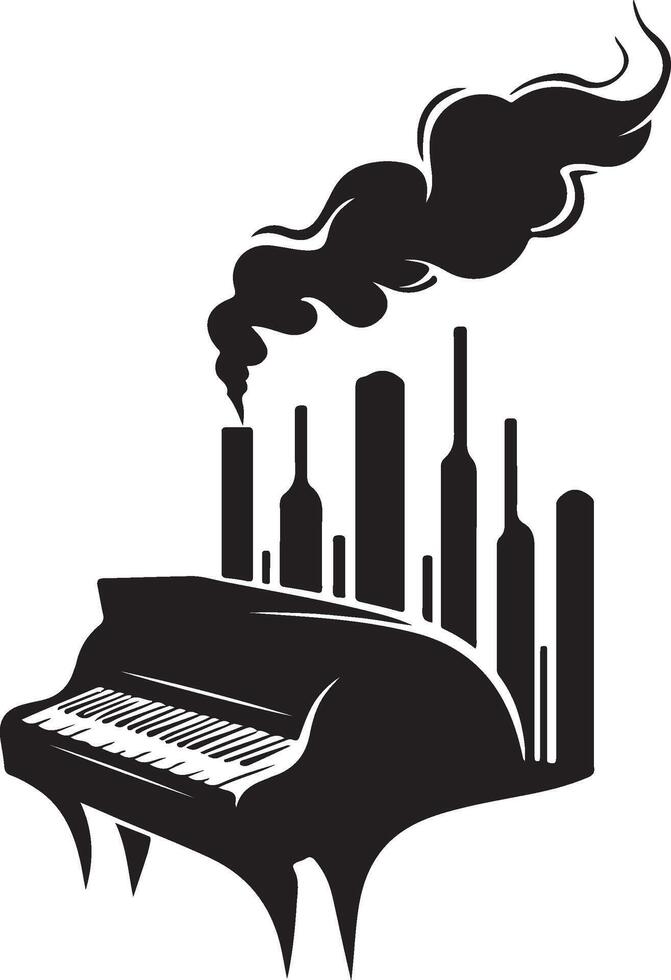 a black and white image of a piano with smoke coming out of it vector