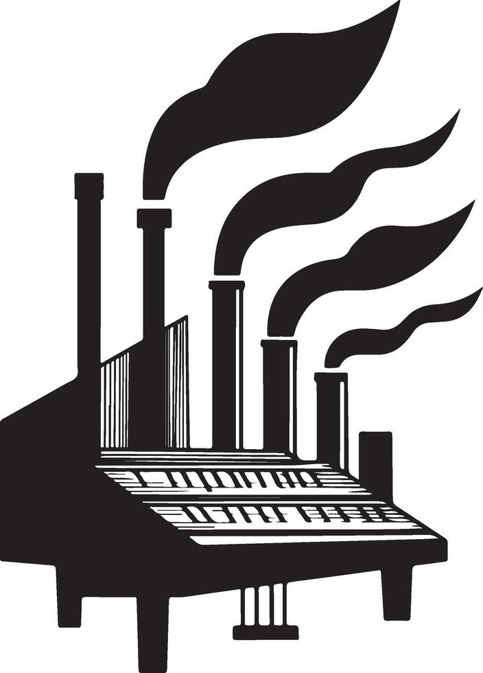 a black and white illustration of a factory with smoke coming out of the chimneys vector