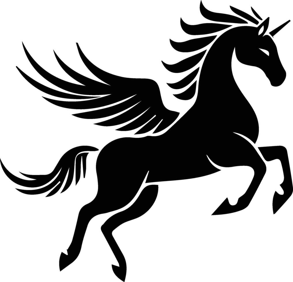 a black and white illustration of a horse with wings vector