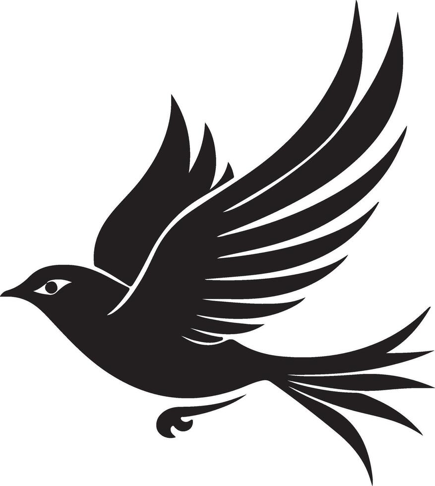 a black bird flying in the air on a white background vector