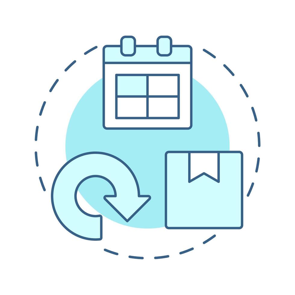 Returns soft blue concept icon. Reverse logistics in commerce or retail. Return order. Customer service. Round shape line illustration. Abstract idea. Graphic design. Easy to use in brochure vector