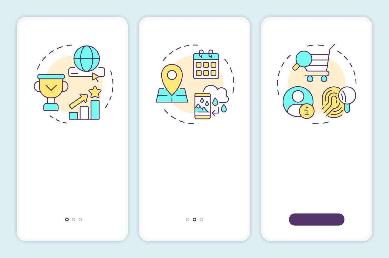 Recommendation strategies onboarding mobile app screen. Walkthrough 3 steps editable graphic instructions with linear concepts. UI, UX, GUI template vector