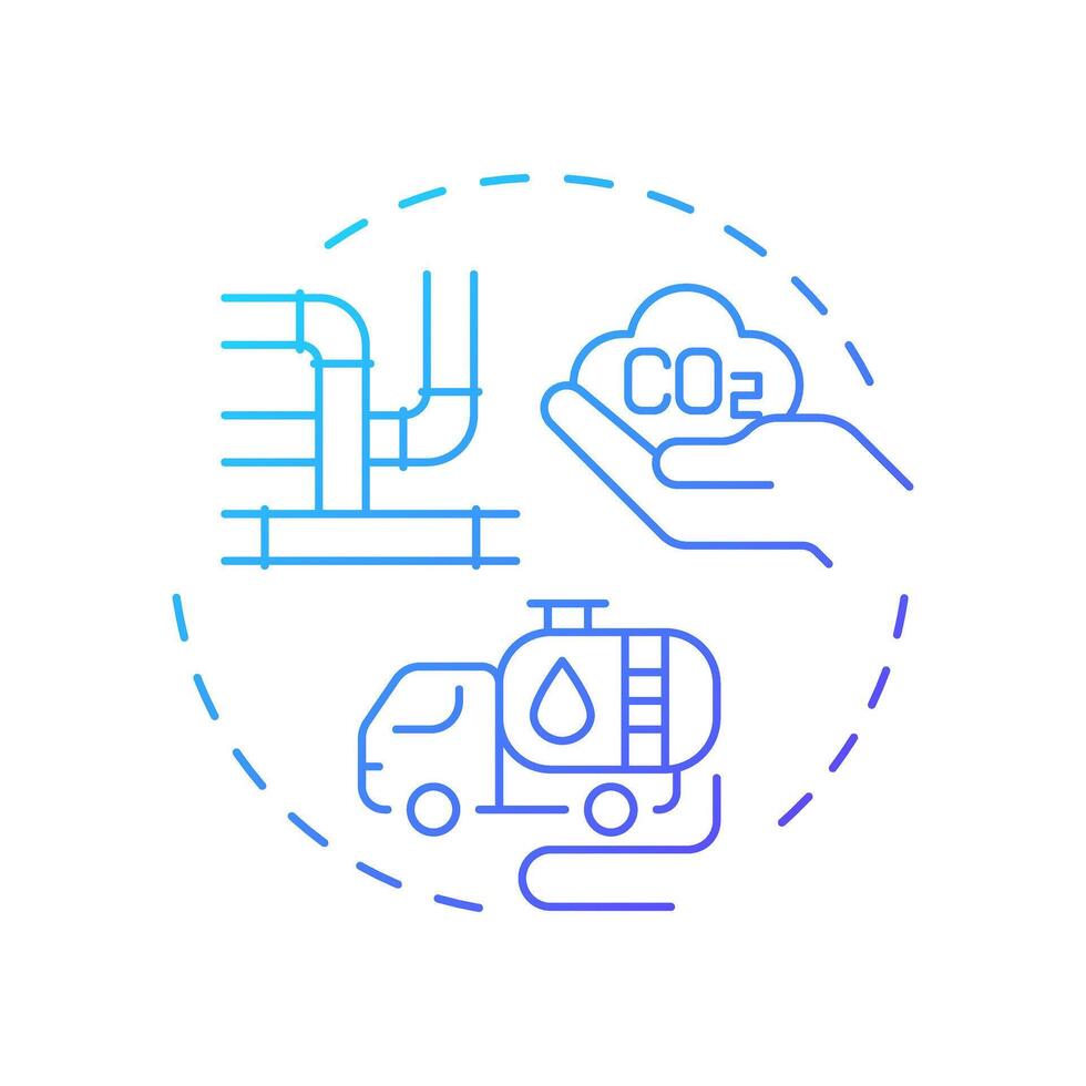 Carbon transportation blue gradient concept icon. Pipeline storage, reservoir. Tankers truck. Round shape line illustration. Abstract idea. Graphic design. Easy to use infographic, presentation vector