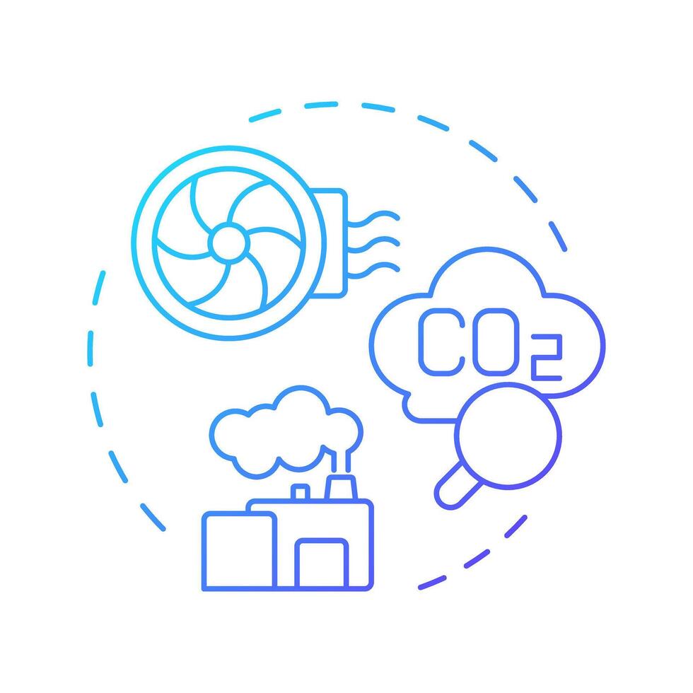Carbon capture blue gradient concept icon. Co2 emission, greenhouse gas. Filtration system. Round shape line illustration. Abstract idea. Graphic design. Easy to use infographic, presentation vector