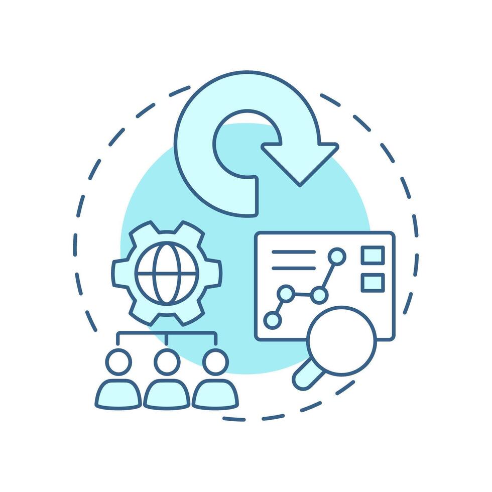 Outsourcing reverse logistics soft blue concept icon. Product return strategy. Data analysis. Management. Round shape line illustration. Abstract idea. Graphic design. Easy to use in brochure vector