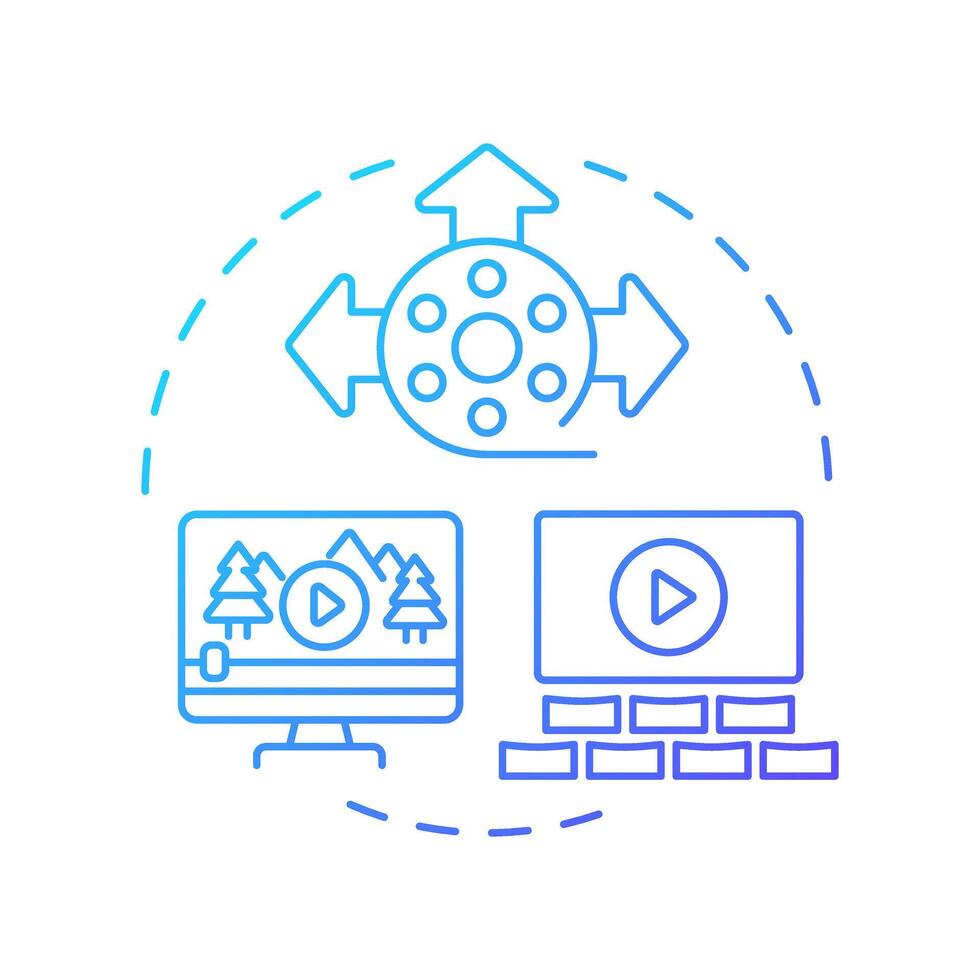 Film distribution multi color concept icon. Movie streaming, entertainment. Cinema premiere. Round shape line illustration. Abstract idea. Graphic design. Easy to use in infographic, presentation vector