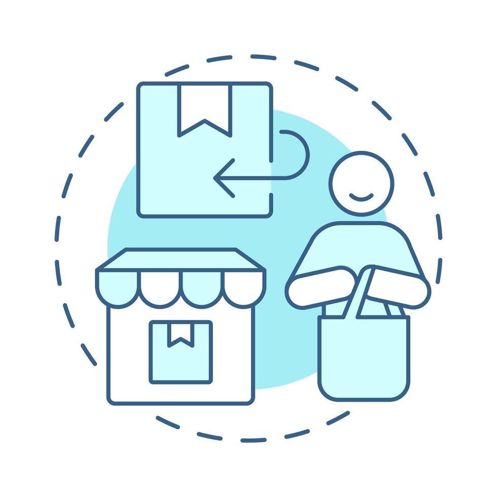 Reselling soft blue concept icon. Reverse logistics in commerce. Second-hand sales. Customer service. Round shape line illustration. Abstract idea. Graphic design. Easy to use in brochure vector